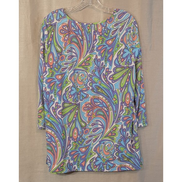 Groovy 60s 70s Multicolored Psychedelic Paisley Long Sleeve XL Tunic Hippie - Picture 3 of 12